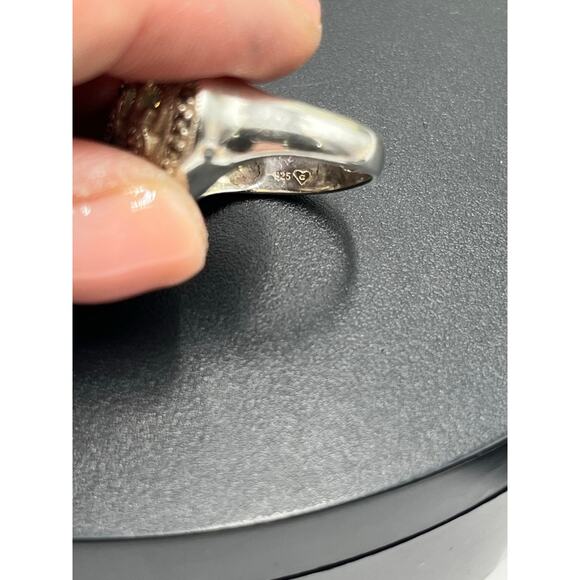 TJ 925 G Signed Designer Oval Sterling Silver Oval Filigree Ring Sz 7.5 - Picture 7 of 12